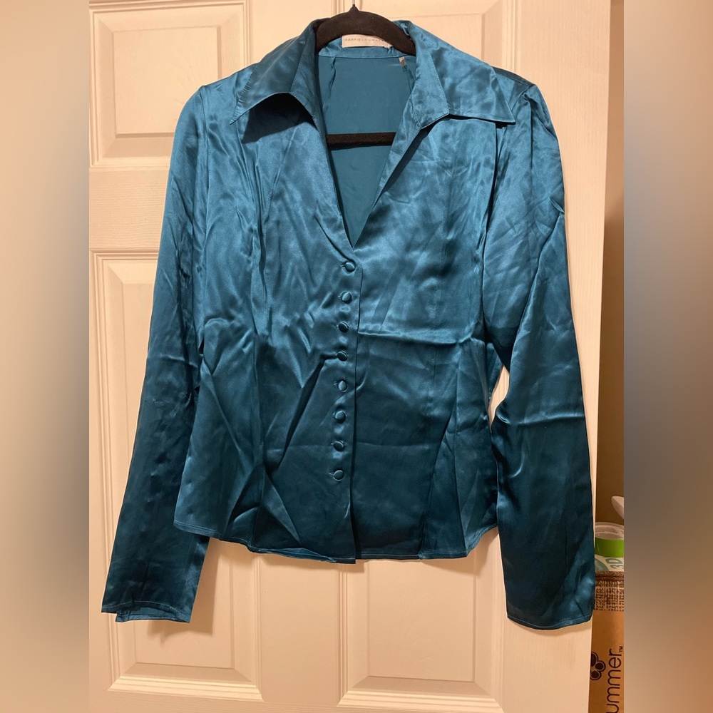 Teal 100% silk  Women's blouse